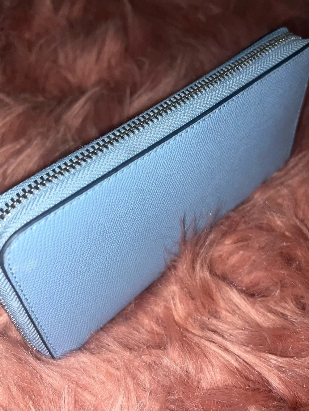 Coach Light Blue Saffiano Zip-Around Wallet